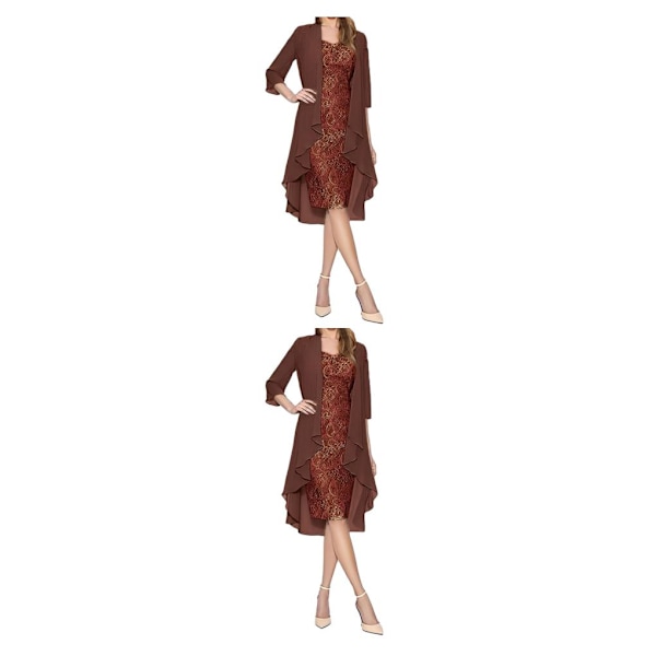 1/2/3 Paljettklänning Tvådelad kofta Spets Skin Close Prom Wine/4XL 2PCS