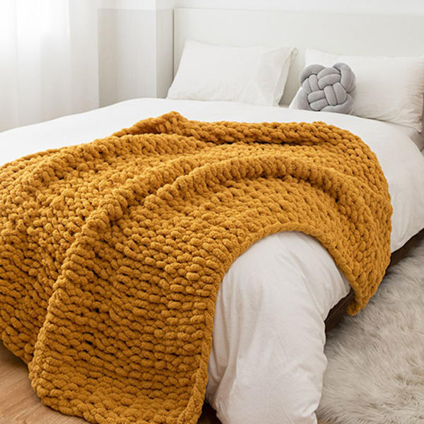 Handstickad chunky stickad filt av polyester i olika färger turmeric