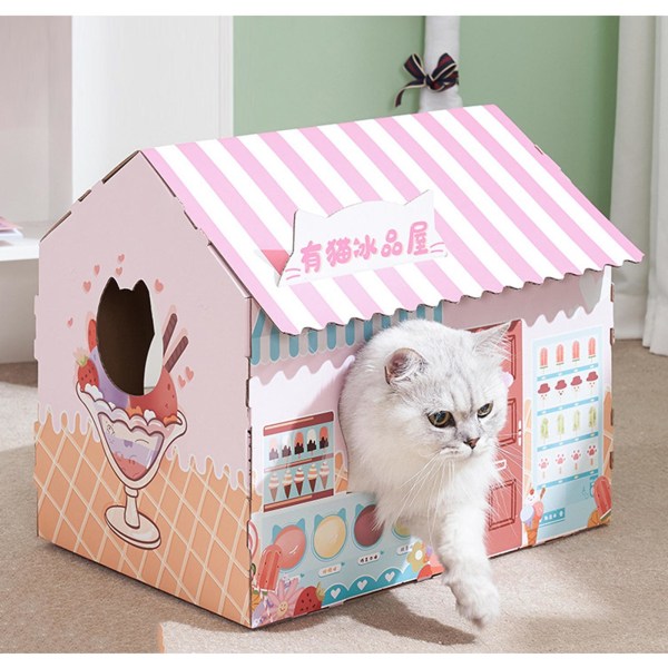Cat House with Scratch Pad Slitstark wellpapp för Blue