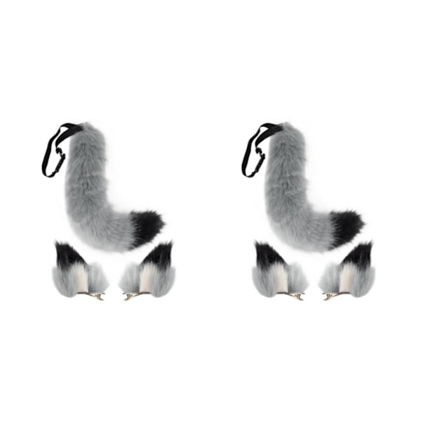 1/2/3/5 3st Furry Cat Ear Tail Läderchoker Halloween Lolita Grey Beast ear tail 2PCS