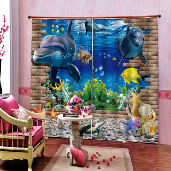 1/2 Digital Printing 3D Gardindraperier för vardagsrummet i sovrummet Undersea 1Set