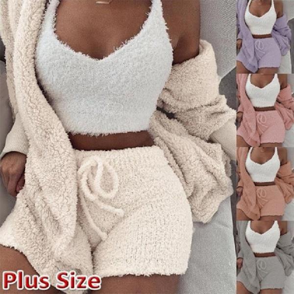 3 stycken mjuk textur och ventilerande nattkläder set för Grey L