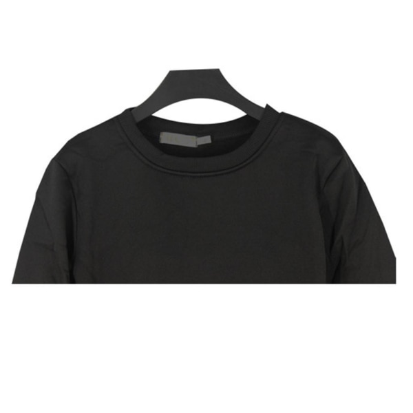 Herr Sweatshirt Plain Fleece Sweat Top Pullover Crew Neck För Black XL