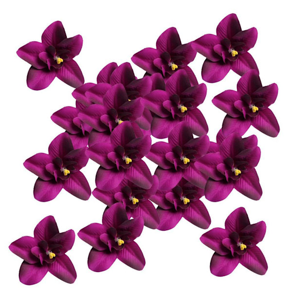 1/2/3 20 st konstgjorda sidenorkidéblomhuvuden för DIY-bröllop Purple 1Set