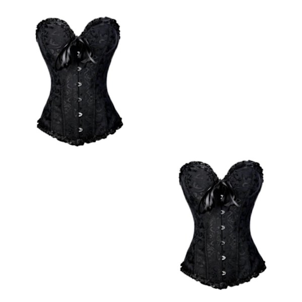 1/2 Women's För ace Up Boned Overbust Cincher Corset Bustier Black XL 2Set