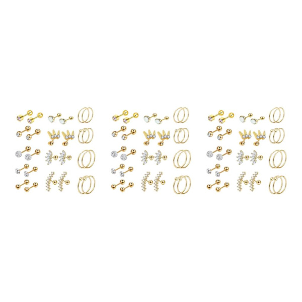 1/3 13 par 16G örhängen 8 mm 6 mm Tragus skivstång för kvinnor Gold tone 3PCS