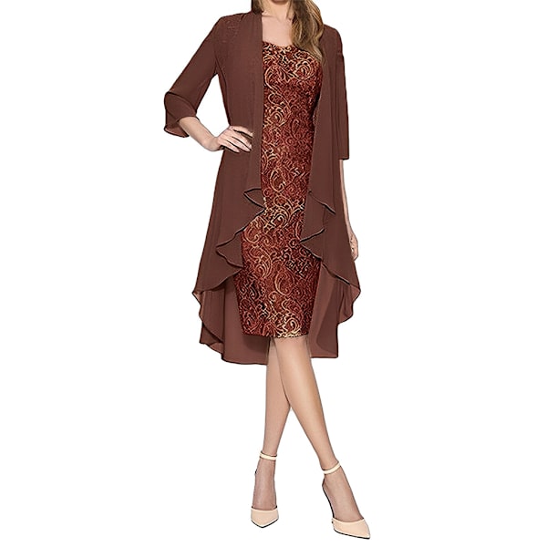 1/2/3 Paljettklänning Tvådelad kofta Spets Skin Close Prom Wine/4XL 2PCS