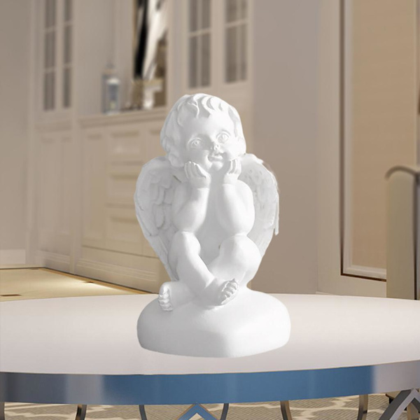 1/2 Resin White Angel Staty Desktop Decor Collection Window holding face 1Set