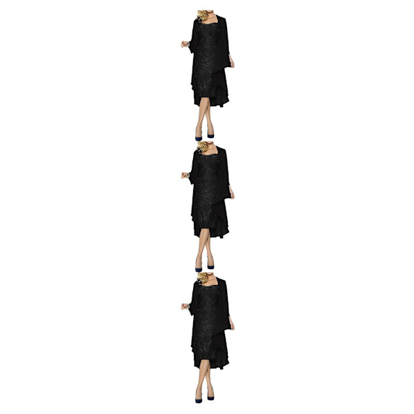 1/2/3 Paljettklänning Tvådelad kofta Spets Skin Close Prom Black/4XL 3PCS