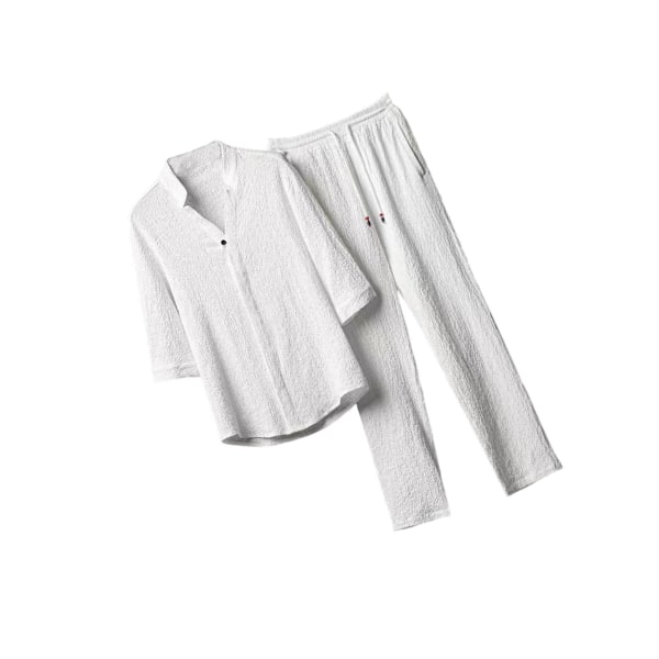 Sommardräkter för män Casual Lösbyxa 3/4-ärmad kostym White 4XL
