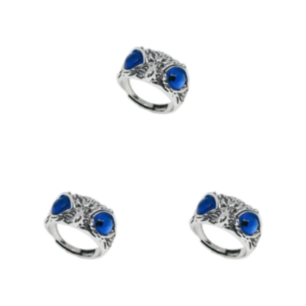 3/5 Rostsäker Eye Owl Ring Legering tillverkad och justerbar storlek Eye Dark Blue 3Set