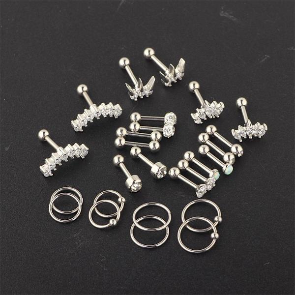 1/3 13 par 16G örhängen 8 mm 6 mm Tragus skivstång för kvinnor 26 pcs Silver tone 1 Pc