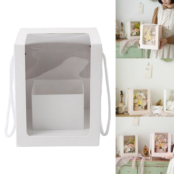 1/2 blomma presentpapper förpackning lådor genomskinligt fönster Bröllop baby L white 1Set
