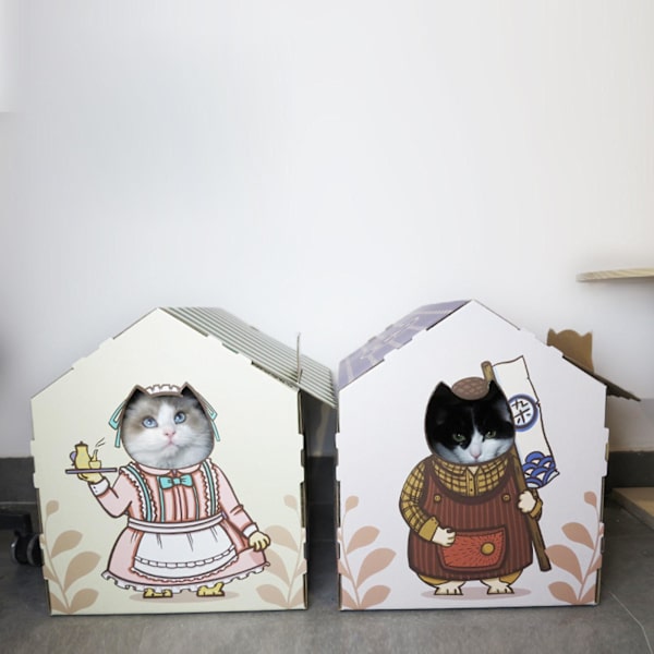 Cat House with Scratch Pad Slitstark wellpapp för Brown