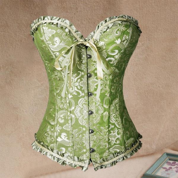 1/2 Women's För ace Up Boned Overbust Cincher Corset Bustier Green L 1Set