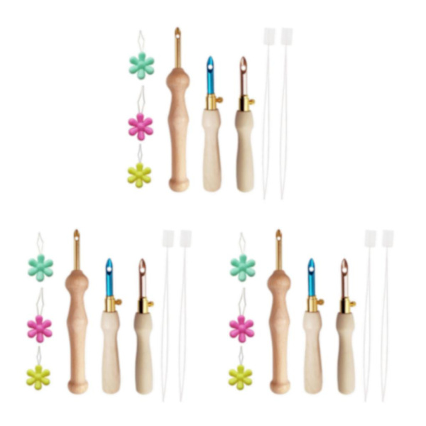 1/2/3/5 Broderi Punch Nål Penna Sysats Stickverktyg 3x Needle 5 Threader 10cm 3Set