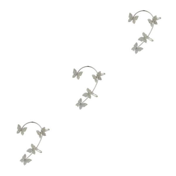 1/2/3/5 Clip Earring För Butterfly Ear Cuff Clip för Daily Silver Left 5.2cm 3Set