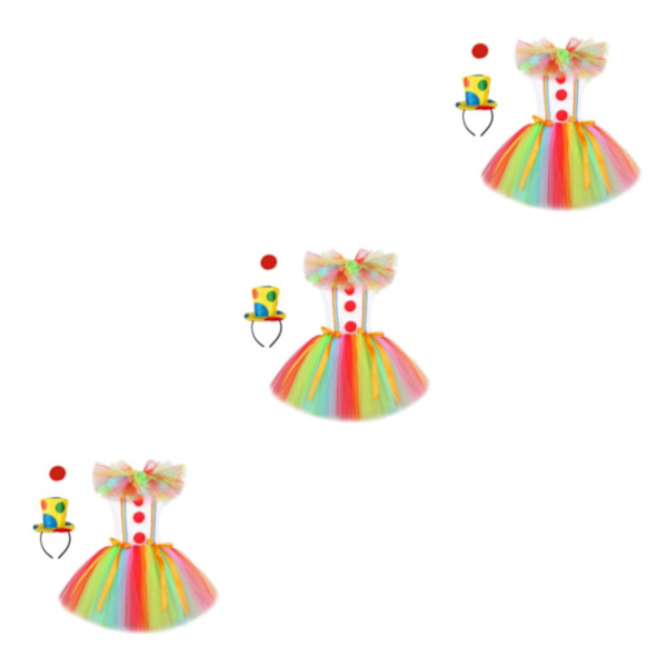 1/2/3 Barn Tjej Clown Kostym Mesh Tutu Klänning Outfits med topp Size S 3Set
