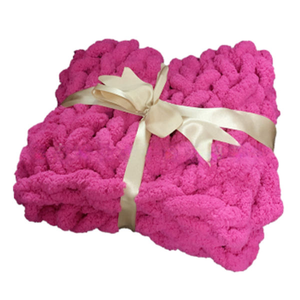 Handstickad chunky stickad filt av polyester i olika färger Rose Red