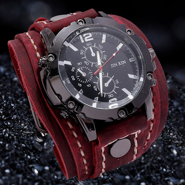 1/2/3 Snygg Herr Läderarmbandsur med brett band för Red 1 Pc