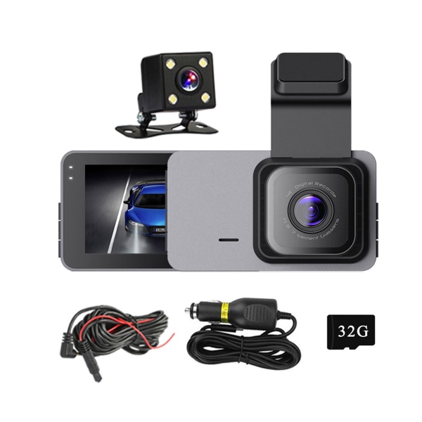 HD Bil 3 tums skärm Dash Cam Recorder Dash Cam Bil Dvr Night 32G