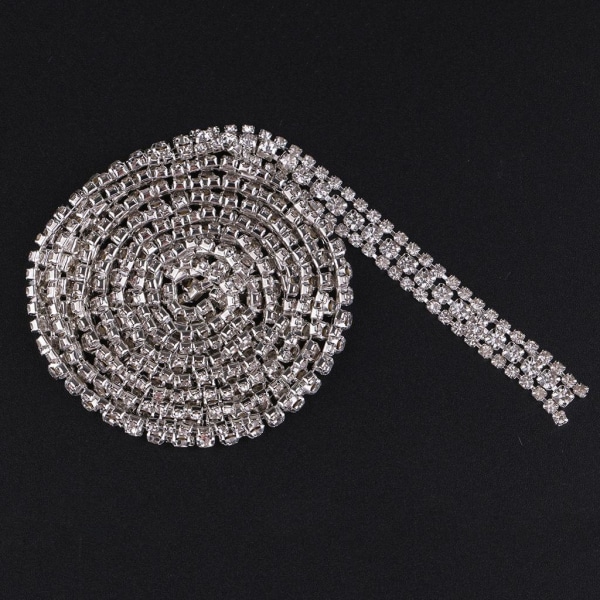 1/2/3 1 Yard Rhinestone Close Chain Trim för smycken hantverk Silver Withe Diamond 1Set