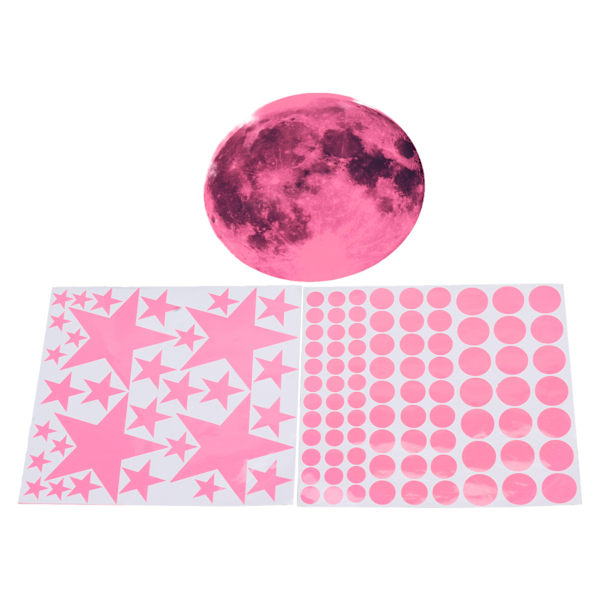 Glow in The Dark Väggdekor Luminous Moon Star Dot Väggdekaler Väggdekor Dekor för sovrum Vardagsrum Rosa