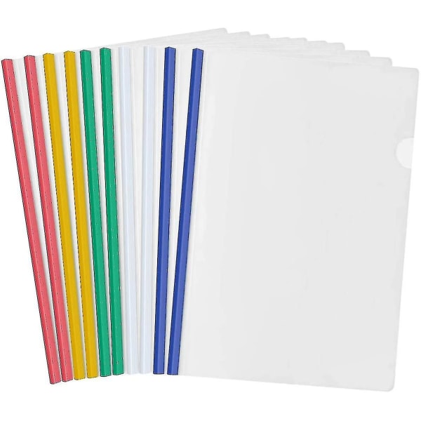 10 ark plast A4 glidande mapp, genomskinlig rapportomslag mapp med skjutbar bindning Slumpmässig färg