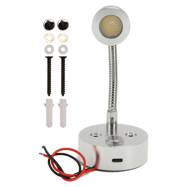 RV LED Sänglampa USB Typ C 3 Färgtemperatur Dimbar Touch Switch Bra värmeavledning Rostsäker RV Läslampa för Båtlastbilar DC12‑24V Silver