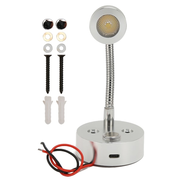 RV LED Senglampe USB Type C 3 Farvetemperatur Dæmpbar Touch Switch God Varmeafledning Rustfri RV Læselampe til Lastbiler DC12‑24V Sølv