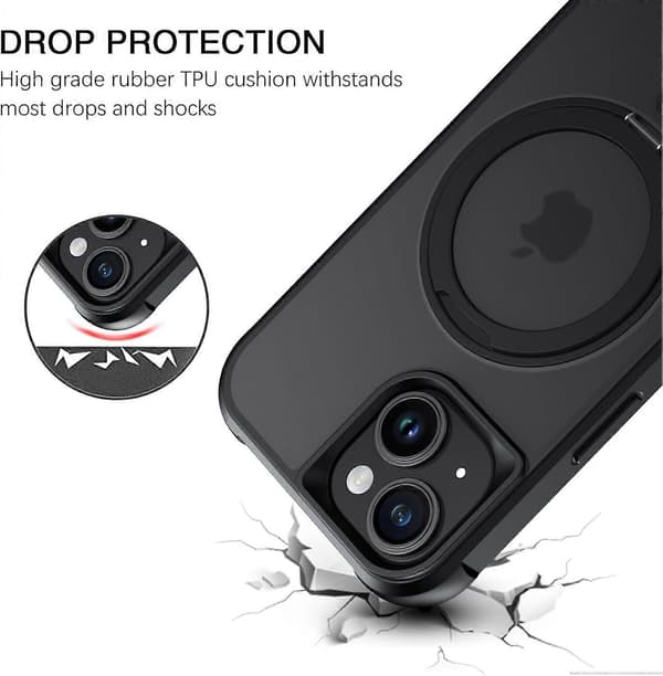 TIANYING Magnetisk iPhone 14 Plus-deksel, Mobildeksel iPhone 14 Plus [Kompatibel med MagSafe] Roterbar ringholder Støttedesign Støtsikker beskyttelse Black