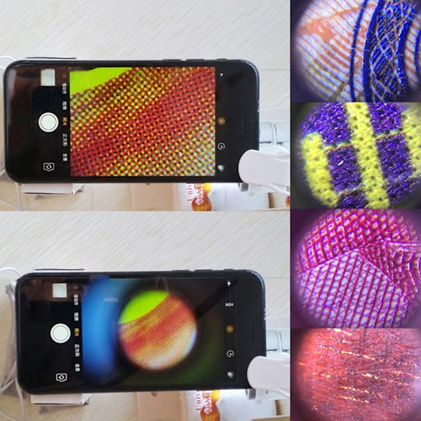 Bærbar LED 60x forstørrelsesglass Telefonklips Universal HD-mikroskop med LED-lys