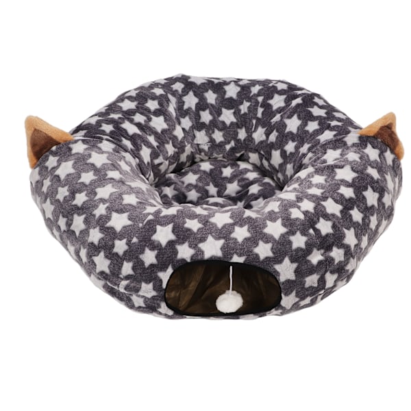 Katt Hund Tunnel Seng Stor Diameter Lang Crinkle Sammenleggbar Katt Tunnel Rør Seng med Pute for Kjæledyrleker Grå Stjerne