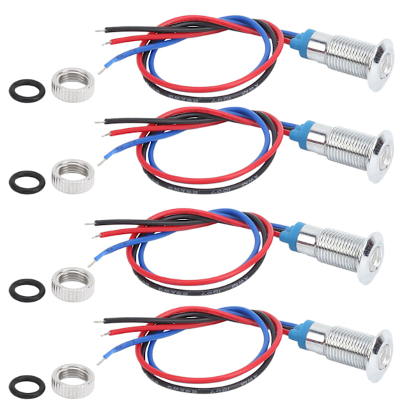 4 sæt fortrådede runde LED-lamper 2 farver vandtætte metallamper Common Cathod 8 mm 36V (rød og blå)