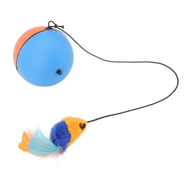 Cat Automatic Moving Ball with Plush Feather Pendant Intelligent Sensor Self-Rotating Cat Toy Blue Orange