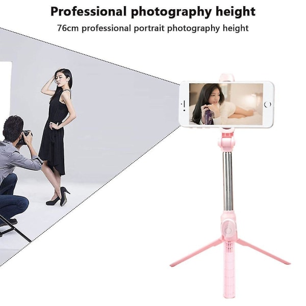 Jatkettava Selfie Stick -jalusta irrotettavalla langattomalla kaukosäätimellä ja jalustalla pink