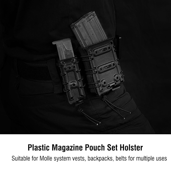 Plast Magasinholder Sæt Holster til Molle System Vest Udendørs Jagt Camping (sort)