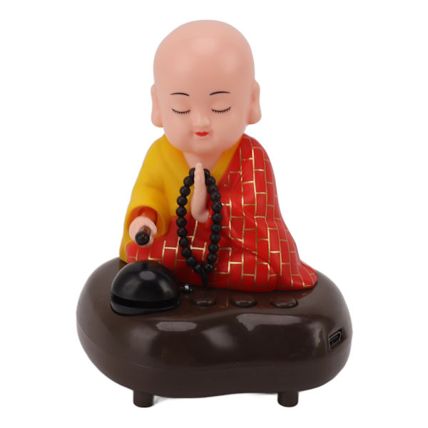 Liten munkfigur USB-laddning 6 sånger Musik LED-nickande Kinesisk liten Buddha-munkstaty Bilprydnad hemdekorationer