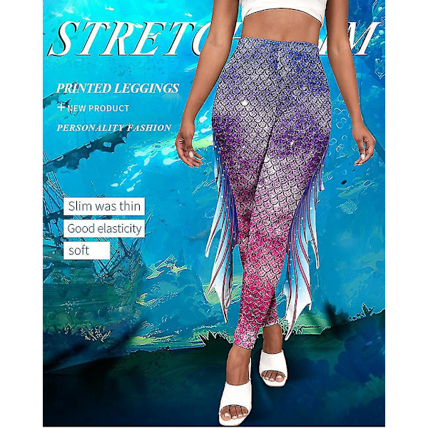Fiskfjäll Mermaid Print Högmidjade Yogaleggings Storlek L
