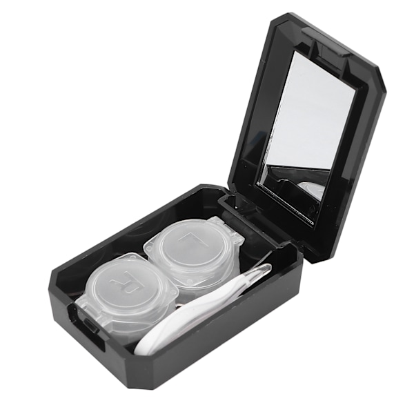 Kontaktlinseboks Kontaktlinsebløtlegging Oppbevaringsbeholder med speil Pinsett Stick Remover ToolBlack