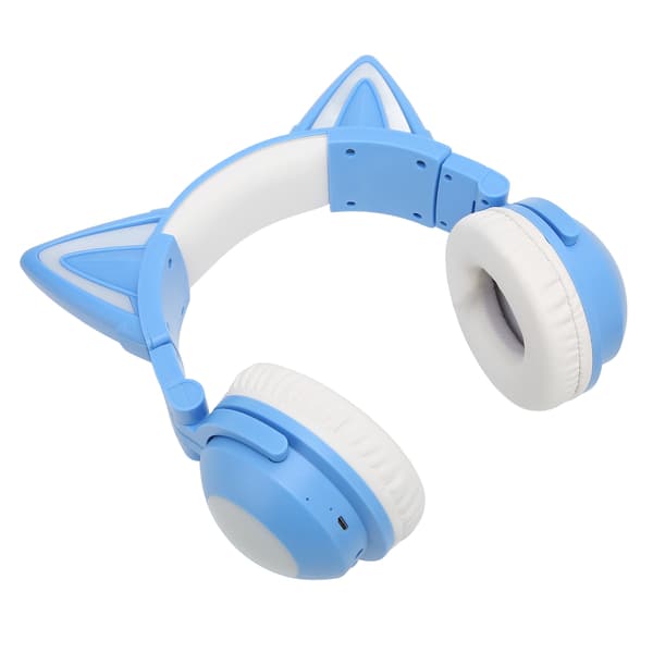 Cat Ear Bluetooth Headset Stereo Cute High Sensitivity Built-in Microphone Adjustable LED Kids Headset with 3.5mm Cable Blue