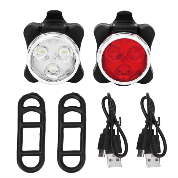 650mA USB Uppladdningsbar LED Cykel Front Tail Safety Warning Light (Rödvit Set)