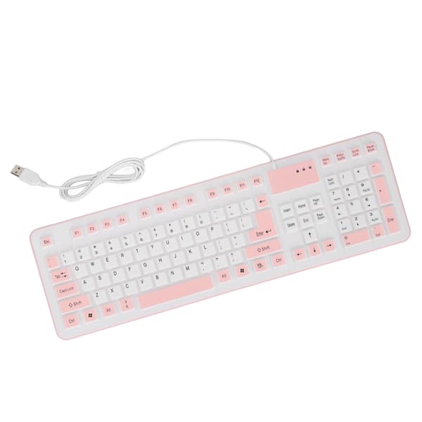 Foldable Silicone Keyboard 106 Keys Waterproof Dustproof Foldable USB Wired Silent Silicone Keyboard for PC Laptop Gaming Pink