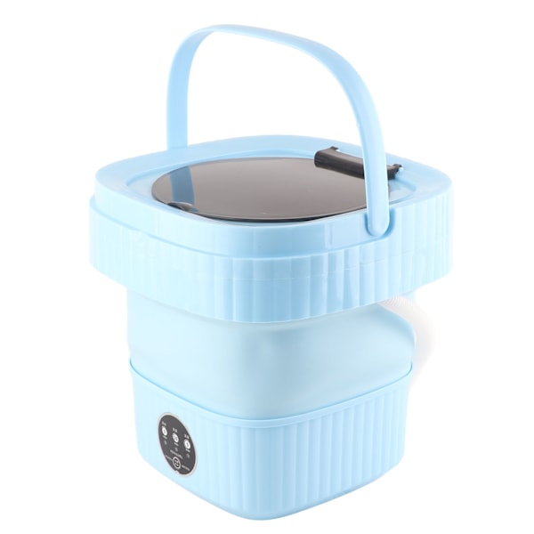 Liten hopfällbar tvättmaskin TPE och PP 100‑240V Inbyggd dehydrator 6L Mini Bärbar Hinkbricka för Underkläder Strumpa Blå US Plugg