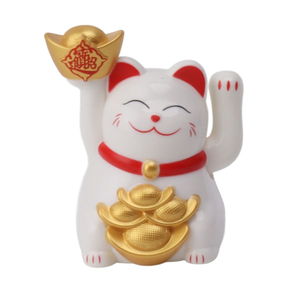 2in Solar Powered Viftande Arm Lucky Cat Ornament Välkomnande Viftande Hand Rikedom Fortune Cat Vit