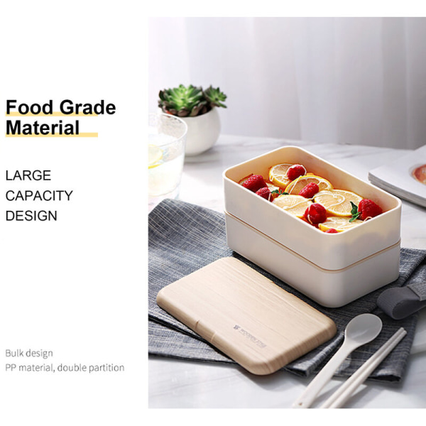 Bärbar matlåda Studentmatsklass PP-material 2-lagers mikrovågsuppvärmda matbehållare med resår, modell:svart