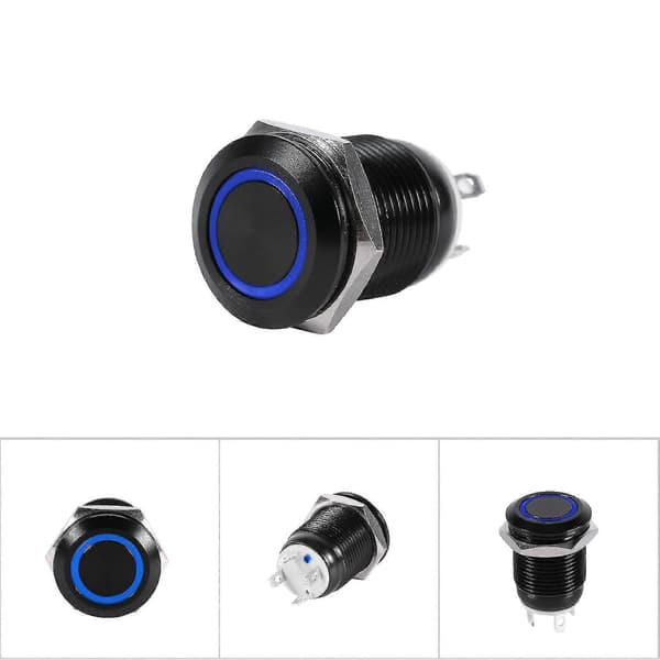 12 mm LED-lys momentan trykknapafbryder sort hus 2A til bil