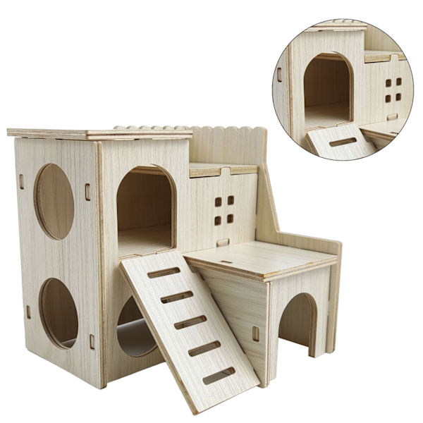 Hamsterhus i tre, bittesikkert hamstergjemmested for hamstertilbehør Skippavilla, 16x16x5cm / 6,3x6,3x2,0in