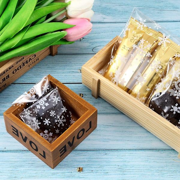100 st Julklappsförpackningspåse Plastförpackningspåse Snowfake Tryckt godispaketpåse