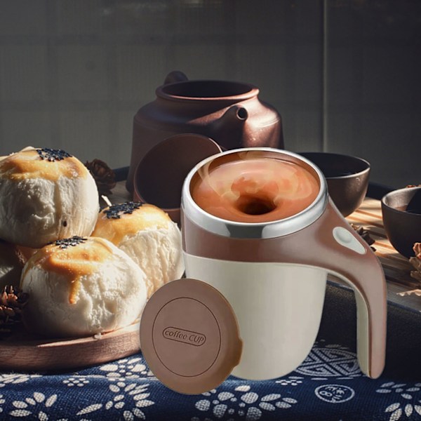 Selvomrørende kop 304 rustfrit stål Automatisk magnetisk omrøring kaffekop med låg til hjemmekontorrejser 380ML Brun